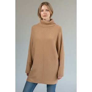 Oversized Camel Turtleneck Size Large Batwing Ribbed Knit Tunic Sweater